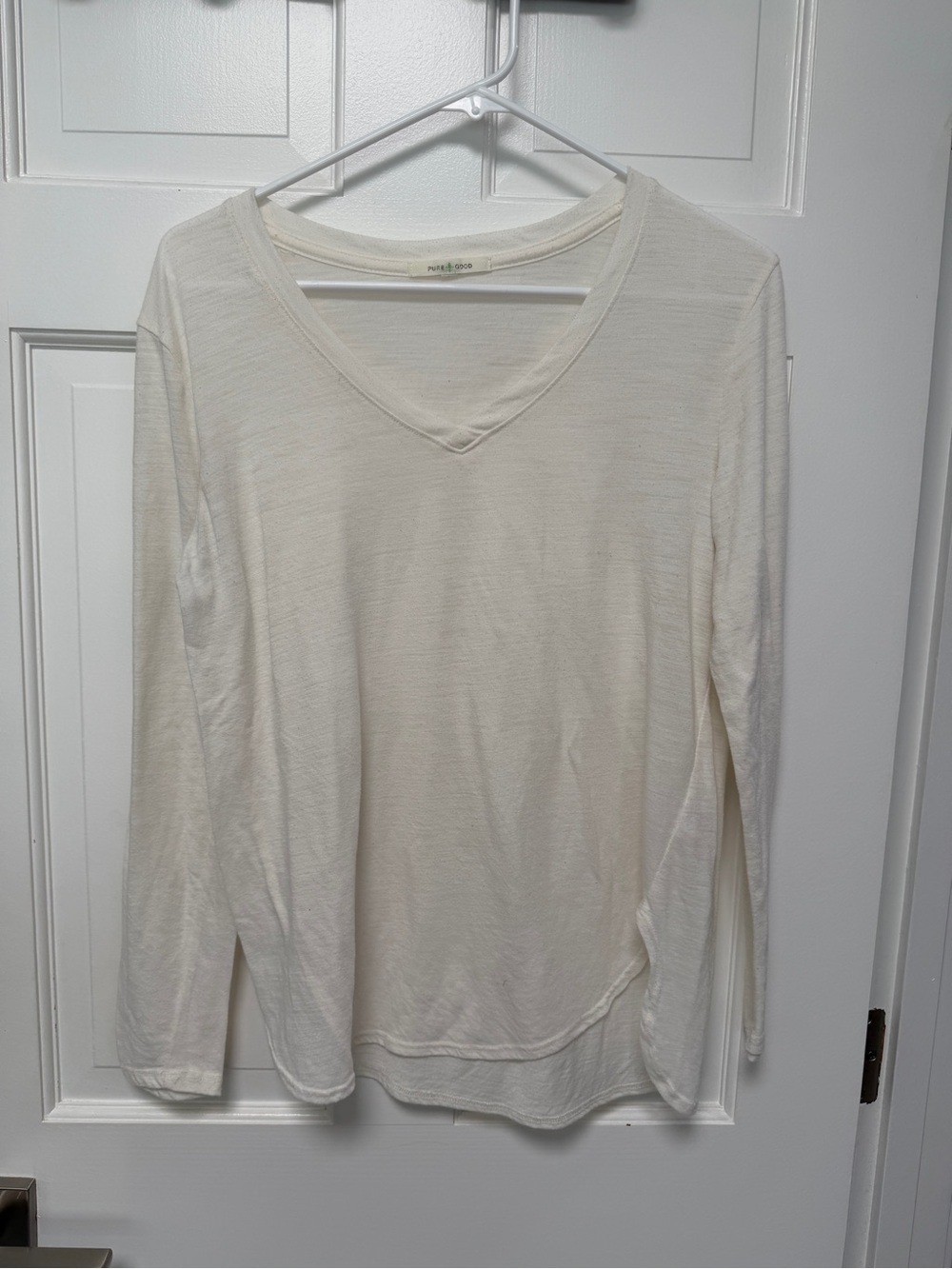 Pure + Good Anthropologie Cream V-Neck Top - Small